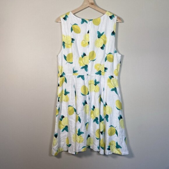 Cynthia Rowley 100% Linen Organic Lemon Knee Length Pocket Dress Size 14 Preppy - Picture 3 of 10